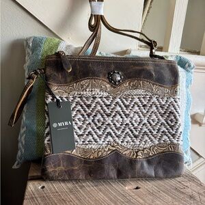 Myra Bag RAZIA SMALL & CROSSBODY BAG TOOLED LEATHER RUG WRITLET CROSSBODY POUCH